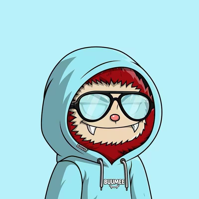 BUUMEE character in a blue hoodie and sunglasses